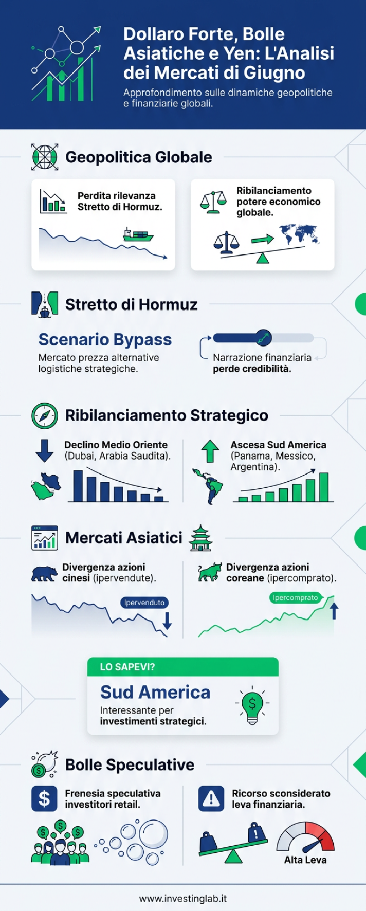 Infografica 1 -- Dollaro Forte, Bolle Asiatiche e Yen: L'Analisi dei Mercati di Giugno