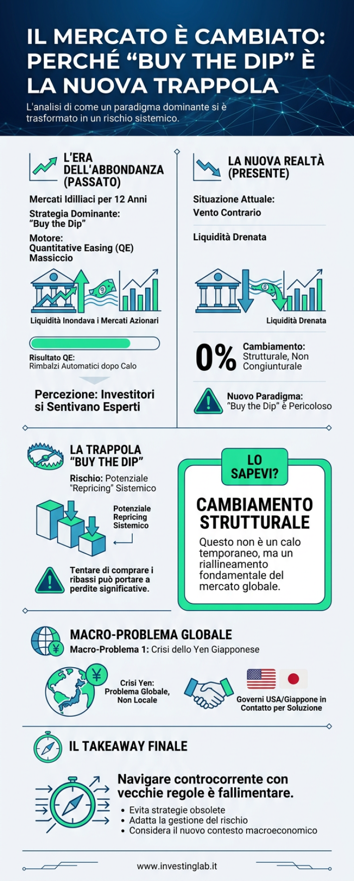 Infografica 1 -- Il Mercato è Cambiato: Perché 'Buy the Dip' è la Nuova Trappola