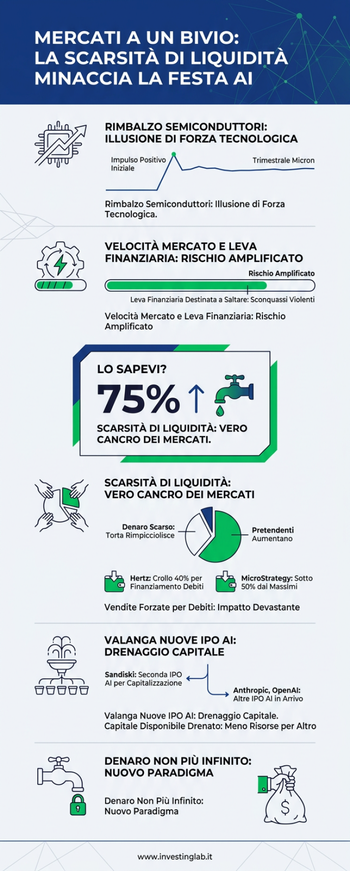 Infografica 1 -- Mercati a un Bivio: la Scarsità di Liquidità Minaccia la Festa AI