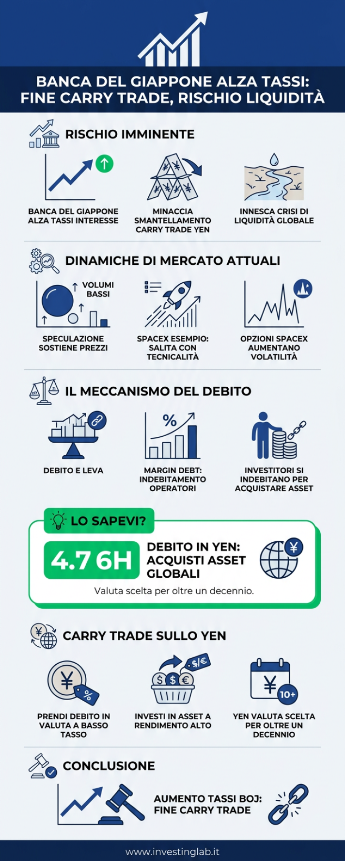 Infografica — Banca del Giappone alza i tassi: la fine del Carry Trade e il rischio liquidità