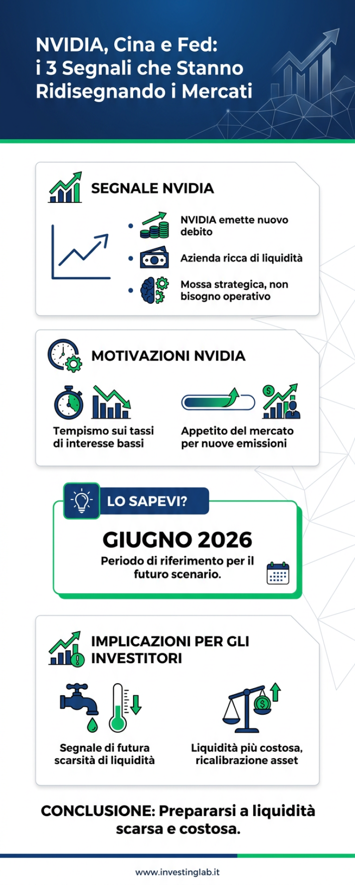 Infografica — NVIDIA, Cina e Fed: i 3 Segnali che Stanno Ridisegnando i Mercati