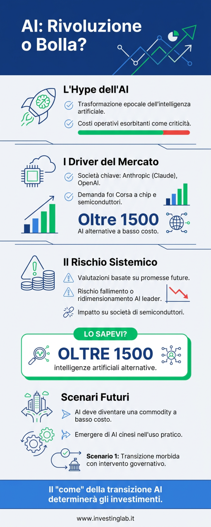 Infografica 1 -- AI: La Rivoluzione è Qui, ma i Costi la Rendono una Bolla?