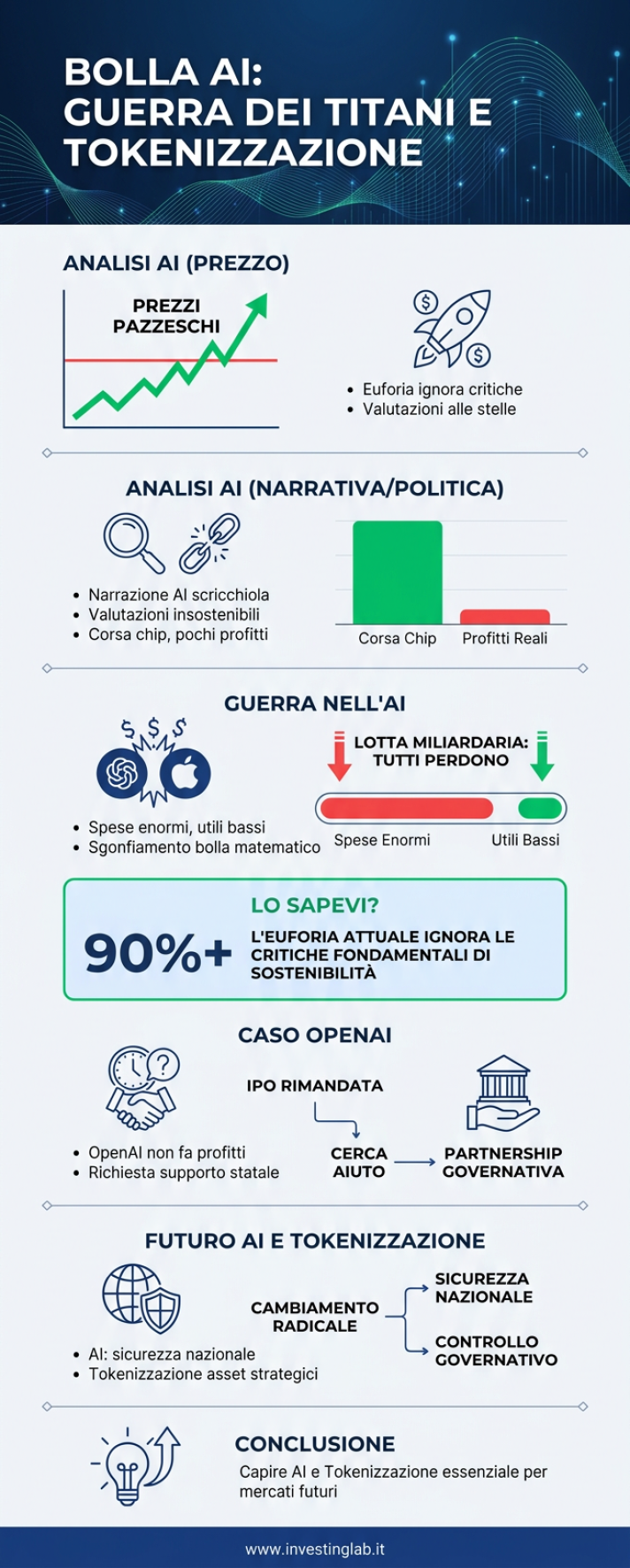 Infografica 1 -- Bolla AI: La Guerra dei Titani e la Rivoluzione della Tokenizzazione