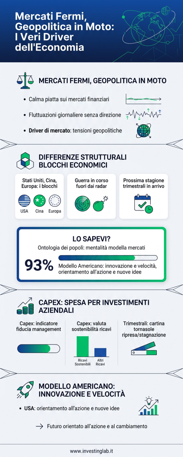 Infografica 1 -- Mercati Fermi, Geopolitica in Moto: I Veri Driver dell'Economia