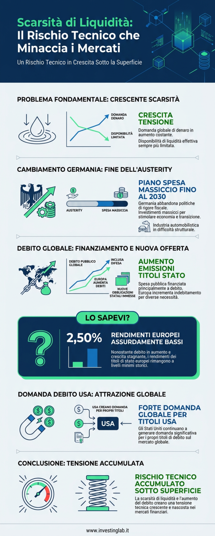 Infografica 1 -- Scarsità di Liquidità: Il Rischio Tecnico che Minaccia i Mercati