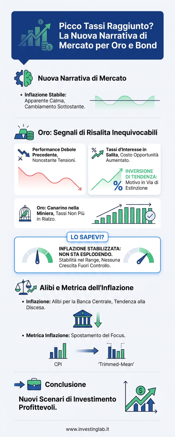 Infografica 1 -- Picco Tassi Raggiunto? La Nuova Narrativa di Mercato per Oro e Bond